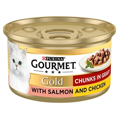 Image of Gourmet Gold Tinned Cat Food Salmon and Chicken in Gravy 85g, Pack of 12