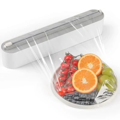 Image of Quasziwa Magnetic Cling Film Dispenser and Cutter Upgrade Refillable Clingfilm &amp; Aluminum Tin Foil Wall Mounted, Plastic Wrap for Kitchen Fits 12&quot; Roll, White