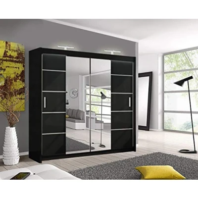 Image of Oslo Modern Mirror sliding door wardrobe with LED Light Width 150cm/180cm/203cm (Black, 180cm)