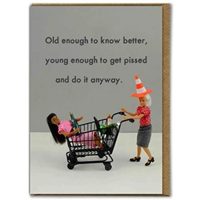 Image of Bold &amp; Bright Funny Birthday Card &#039;Old Enough To Know Better&#039; Hilariously Cards Cheeky For Her Ladies Women Friends Sold by Brainbox Candy