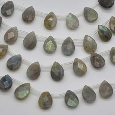 Image of 10 x Grade A Natural Labradorite Beads Faceted Teardrop 12 8mm