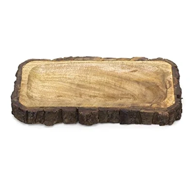Image of Carousel Home Gifts 31cm Wooden Tray Tree Bark Wood Display Trinket Jewellery Dish Rectangle Candle