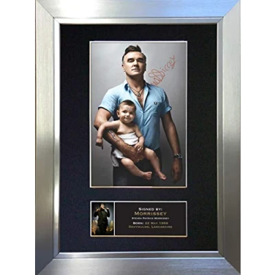 Image of MORRISSEY Signed Autograph Mounted Photo Reproduction PRINT A4 Rare (297 x 210mm) #164 (Silver Frame)