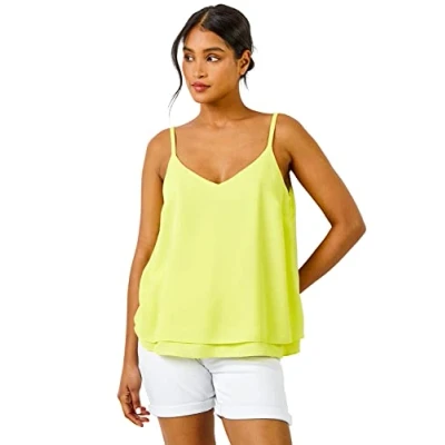 Image of Roman Womens Layered Cami Vest Top Lime Green Size 8 UK