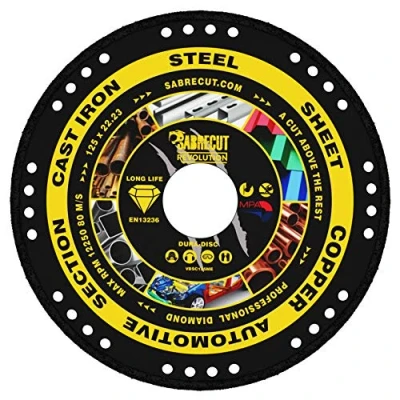 Image of 1 x SabreCut VBSC125ME 125mm (5&quot;) 22.23mm Bore Vacuum Brazed Metal Cutting Angle Grinder Circular Saw Diamond Disc Blade Compatible with Bosch Dewalt Makita Milwaukee and Many Others