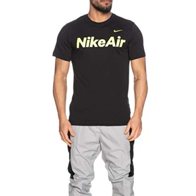 Image of Nike M NSW Air Ss Tee T Shirt Black/(Volt), Small