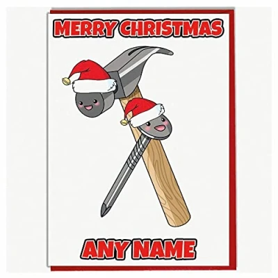 Image of AK Giftshop Personalised Hammer And Nail D.I.Y Builder Themed Christmas Card