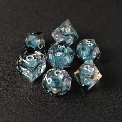 Image of D&amp;D Dice Set Quicksand Resin Sharp Edge 7pcs Handmade DND for Polyhedral Dungeons and Dragons MTG RPG Ttrpg Pathfinder Roleplaying D D20 D12 D10 D8 D6 D4 with Box