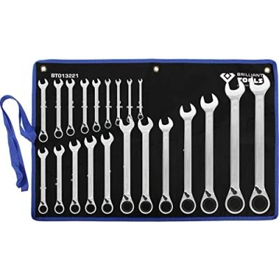 Image of BRILLIANT TOOLS BT013221 Ratchet Ring Spanner Set 21 Pieces Reversible 6 32 mm [Powered by KS Tools]