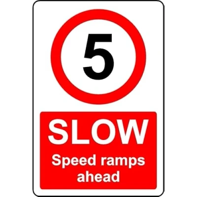 Image of 5mph Slow Speed ramps Ahead Safety Sign 1mm Plastic (300mm x 200mm)