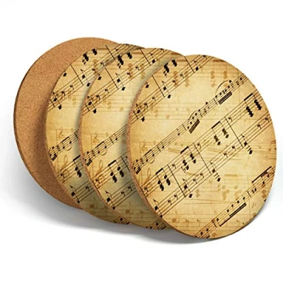Image of Destination Vinyl 4 Set Musical Notes Sheet Music Coasters Kitchen Drinks Coaster #3676