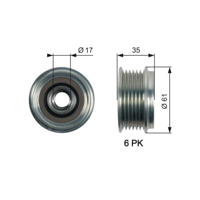 Image of 059903119L Freewheel Clutch GATES OAP7166 35mm PowerGrip AUDI: A6 C7 Avant, Saloon, A5 B8 Sportback, VOLKSWAGEN: Amarok Pickup