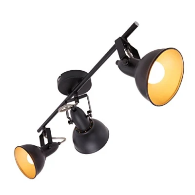 Image of Briloner Leuchten Circular Ceiling Light with 3 Rotating and Pivoting Spotlights in Retro/Vintage Design, 40 W, Diameter 21 cm, Metal, E14, Black Gold, x 15.6 cm