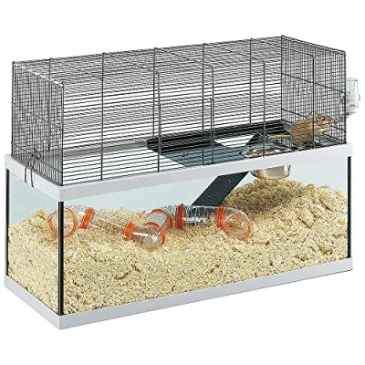 Image of Ferplast Cage for Gerbils GABRY 80 Small Rodents, Structure On Two Floors, Included Accessories, Glass Tank and Mesh In Black Painted Metal, 79 x 30,5 h 51,4 cm