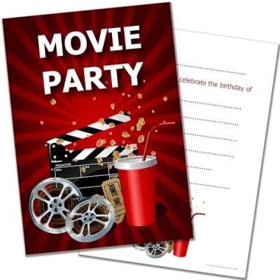 Image of Olivia Samuel 20 x Movie Party Invitations from Kids Cinema Invites A6 Postcard Size with envelopes