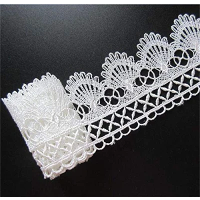 Image of 2 Yards Polyester Lace Edge Trim Ribbon 5 cm Width Vintage Style White Edging Trimmings Fabric Embroidered Applique Sewing Craft Wedding Bridal Dress Embellishment DIY Decoration Clothes Embroidery