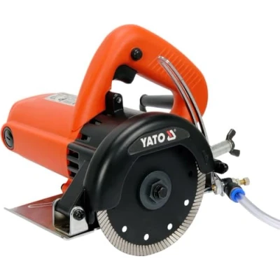 Image of YATO Professional Wet, Dry Stone Cutting Saw, 1400 Watt, Includes Diameter 125 mm Diamond Disc, 12000 RPM, Adjustable Depth Max. 38 mm, Water