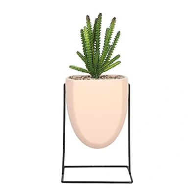 Image of Sleepdown Halo Green Leaf Pink Stand Artificial Faux Plant for Home Office Bathroom Decor Indoor Decoration Aesthetics, Medium