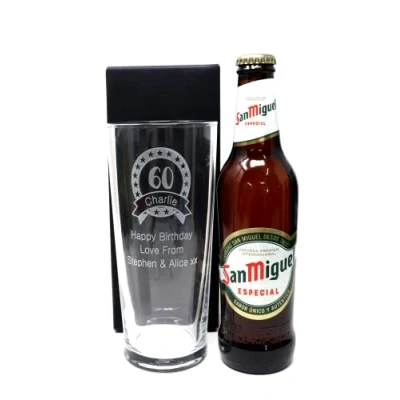 Image of Personalised Pint Glass &amp; Beer Birthday Design (San Miguel Premium Especial Lager Beer, No Gift Box)