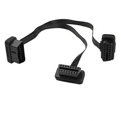 Image of Futheda Ultra Low Profile OBD II Splitter Y Thin Noodle Cable, 1 Male to 2 Female OBD2 Car Diagnostic Extender Cord Connector Adapter 16 Pin Flat Ribbon Cable 30cm