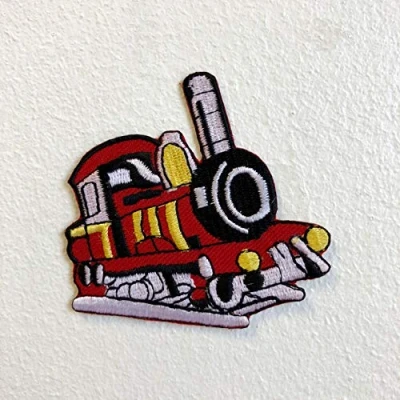 Image of Train Engine Red Travel The World Iron Sew on Embroidered Patch