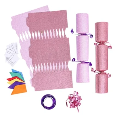 Image of evelay 12 Make Your Own Christmas Cracker Kit DIY Pink &amp; Baby Glitter Crackers Hats Snaps Jokes (Pink, Pink)