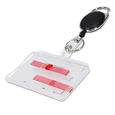 Image of kwmobile Retractable Reel and Badge Holder Double Card with Belt Clip, Carabiner Hook Keyring for ID Cards, Passes Badges Black