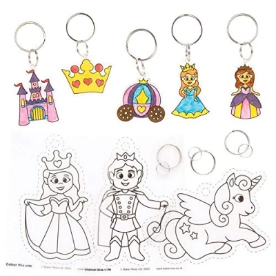 Image of Baker Ross FE298 Princess Super Shrink Keyrings Pack of 8, for Crafts to Colour in, Make and Display, Your Own Kids, Art
