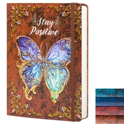 Image of Ruled Journal Notebook, B5 3D Butterfly Embossed Hardcover Writing with Elastic Closure Band, 192 Pages Lined Paper for School, Office, Home, 9&quot; X 6.9&quot; (Brown)