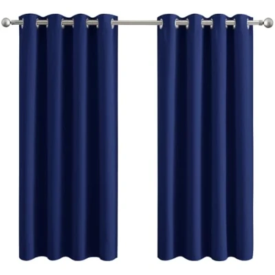Image of Aspire Homeware Blackout Curtains for Living Room Eyelet Bedroom 66x54 inch Drop Thermal Insulated Super Soft Black Out Window Curtain with Tiebacks Pair Panel Navy