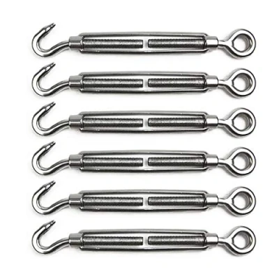 Image of POFET 6 Pieces Turnbuckle Wire Tensioner M6 Stainless Steel Adjustable Hook and Eye Set Heavy Duty