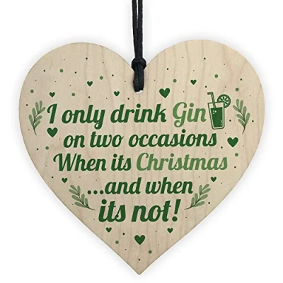 Image of RED OCEAN Handmade Funny Christmas Gin Sign Gift For Lovers Friend Novelty Wooden Hanging Heart Home Bar Plaque