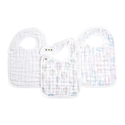 Image of aden + anais Snap Baby Bib, 100% organic cotton muslin Muslin, 3 Layer Burp Cloth, Super Soft &amp; Absorbent Infants, Newborns and Toddlers, Snaps, Pack, above the clouds, 23 x 31cm (AA1300)
