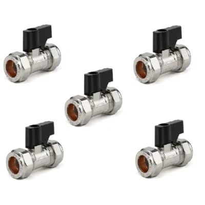 Image of TC 15mm Compression Isolation Valve with Black Lever Handle Thumb Turn Bolofix Isolating Pack of 5