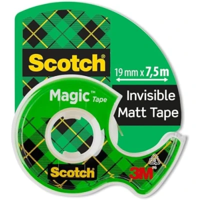 Image of Scotch Magic Tape, 1 Roll on Handheld Dispenser , 19 mm x 7.5 m General Purpose Sticky Tape for Document Repair, Labelling &amp; Sealing