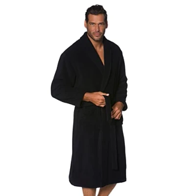 Image of JP 1880 Men&#039;s Big &amp; Tall French Terry Classic Bathrobe Black XXXX Large 702388 10 4XL