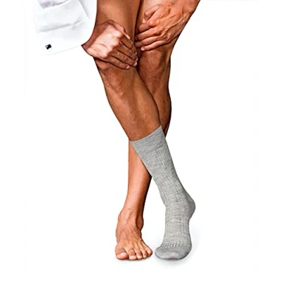 Image of FALKE Men&#039;s No. 7 M SO Wool Plain 1 Pair Socks, Grey (Light Melange 3388), 5.5 6.5