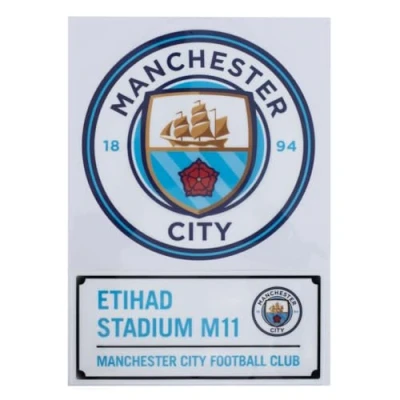 Image of MANCHESTER CITY FC A4 Car Decal (One Size) (Blue/White)