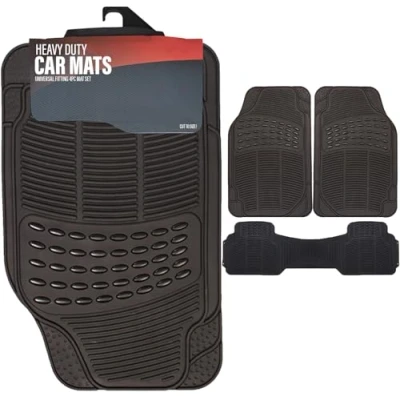 Image of Xtremeauto Rubber Car Mats Universal Fit 3PC Floor (Front &amp; Rear) Mat Heavy Duty Thick For Cars, Vans, Truck SUV, All Weather Waterproof