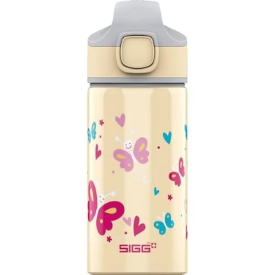 Image of SIGG Aluminium Kids Water Bottle Miracle Butterfly With Straw Leakproof Lightweight BPA Free Climate Neutral Certified School &amp; Sports Light Yellow 0.4L