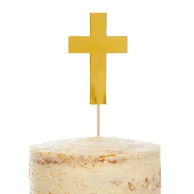 Image of amscan 9915976 Gold Cross Cake Topper