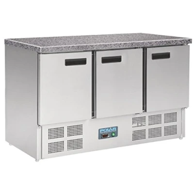 Image of Polar G Series 3 Door Counter Fridge with Granite Work Top 368Ltr