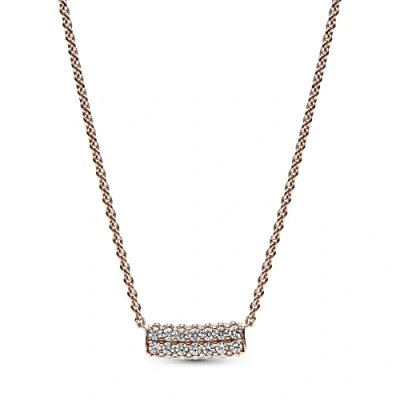 Image of Pandora Timeless Pavé Double row 14k Rose gold plated necklace with clear cubic zirconia