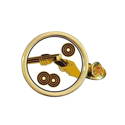 Image of Clay Pigeon Shooting Gold Plated Domed Lapel Pin Badge