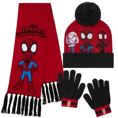 Image of Marvel Boys Winter Accessories Set, Cosy for School Travel Gifts (Red/Black Spidey 3 Pcs)