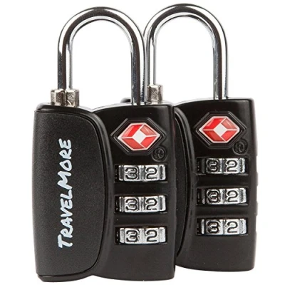 Image of 2 Pack TSA Approved 3 Digit Luggage Locks with Open Alert Indicator for Travel Suitcases &amp; Baggage Black