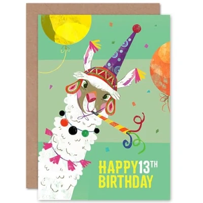 Image of Wee Blue Coo Llama Party Birthday 13th Greetings Card