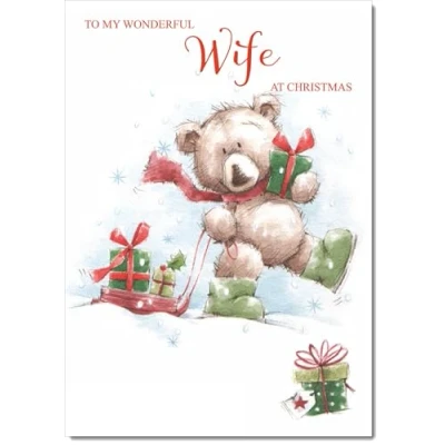 Image of doodlecards Wife Christmas Card Cute Bear with Sled Medium Size for Plain Envelope