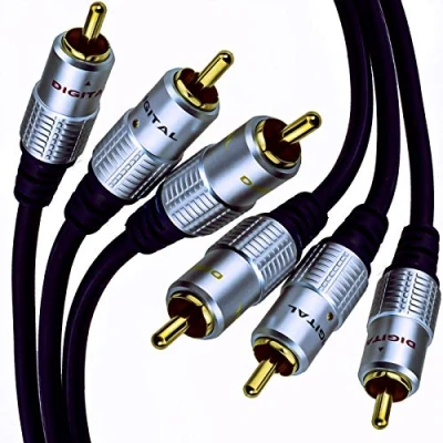 Image of kenable Pure OFC HQ 3 x Phono Plugs to Composite Video and Audio Cable GOLD 5m [5 metres]