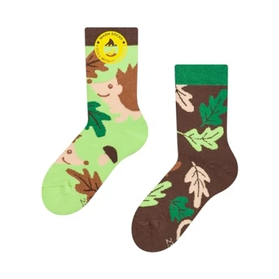Image of Dedoles Unisex Socks for Women, Men &amp; Kids Cotton Funny Designs Football Bicycle Horses Plants Firefighter Gift Mismatched, Design: Hedgehog and Leaves, Colour: Green, Size: 6 8K UK